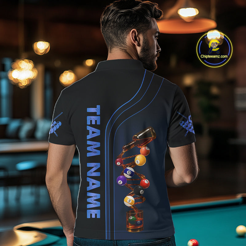 Funny DNA Wine Billiard Shirt For Men Custom Pool Team Shirts, Billiard Jersey Polo & 1/4 Zip|Blue TDM5195