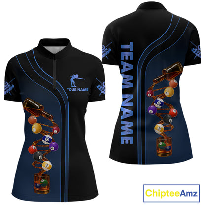 Funny DNA Wine Billiard Shirt For Women Custom Pool Team Shirts, Billiard Jersey Polo & 1/4 Zip|Blue TDM5195