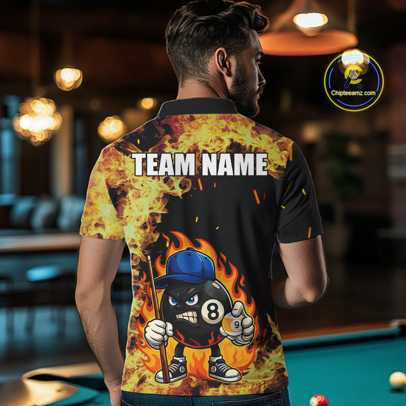 Personalized Billiard Flame Funny 8 Ball Pool Polo & 1/4 Zip For Men Custom Billiard Team Jersey TDM5201