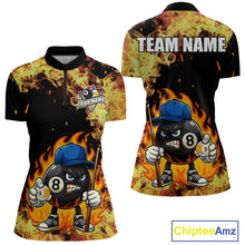 Load image into Gallery viewer, Personalized Billiard Flame Funny 8 Ball Pool Polo &amp; 1/4 Zip For Women Custom Billiard Team Jersey TDM5201