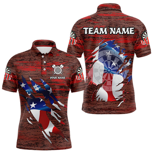 Personalized Red Grunge American Flag Darts Shirts For Men Custom Patriotic Darts Team Jerseys TDM3214