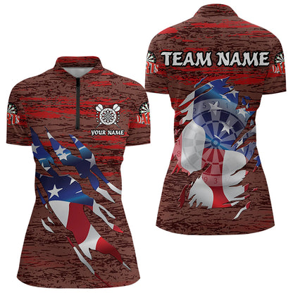 Personalized Red Grunge American Flag Darts Shirts For Women Custom Patriotic Darts Team Jerseys TDM3214