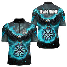 Load image into Gallery viewer, Personalized Blue Cyan Fire Flame Dartboard Eagle 3D Men Dart Shirt, Darts League Team Shirt Jersey TDM3220