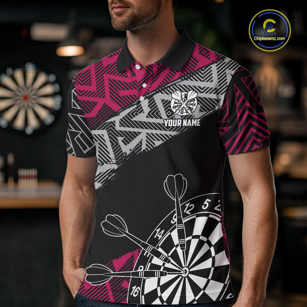 Custom Darts Shirts For Men Personalized Zig-Zag Pattern Dart Jersey, Cool Darts Team Shirts|Pink TDM5453