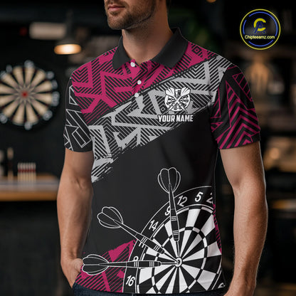 Custom Darts Shirts For Men Personalized Zig-Zag Pattern Dart Jersey, Cool Darts Team Shirts|Pink TDM5453