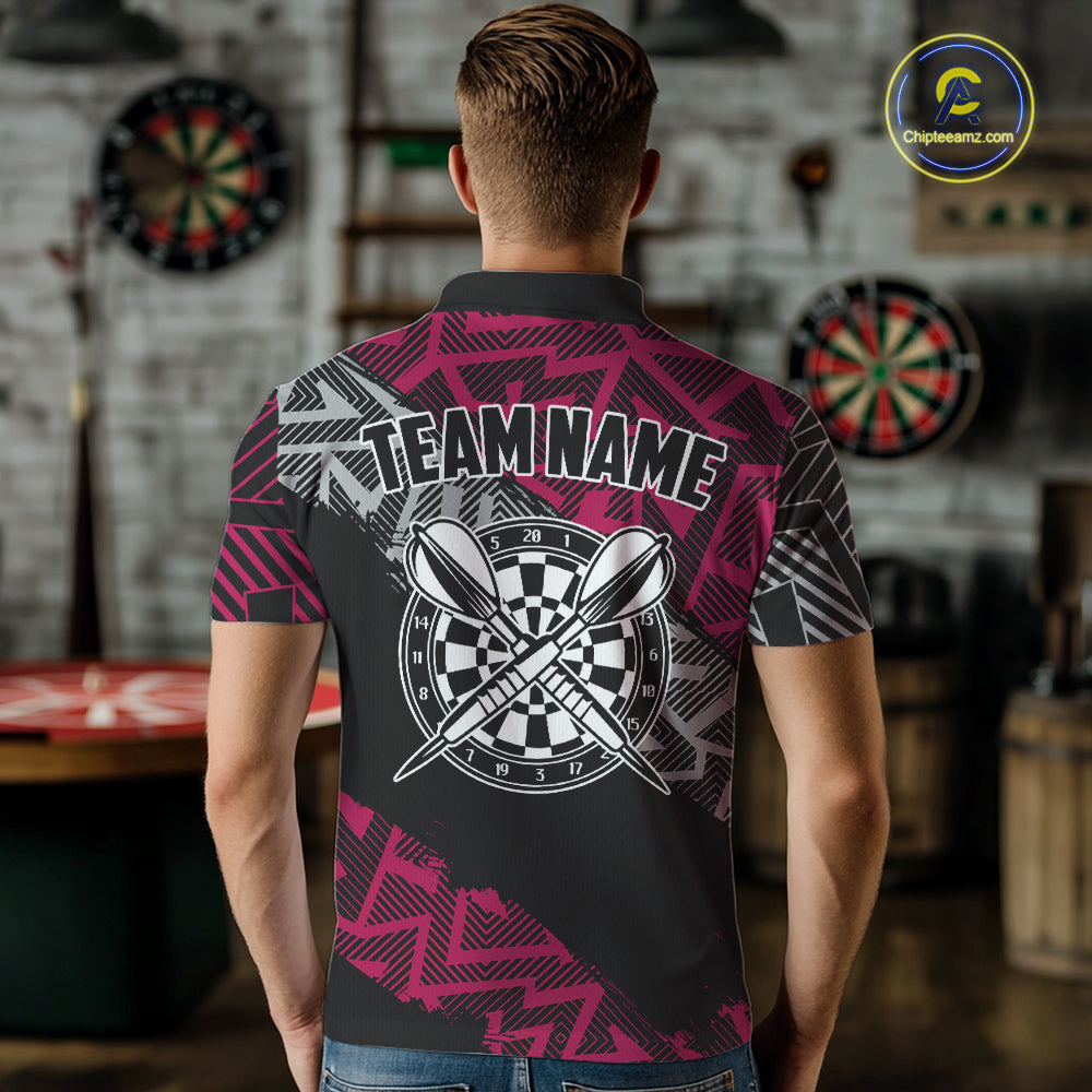 Custom Darts Shirts For Men Personalized Zig-Zag Pattern Dart Jersey, Cool Darts Team Shirts|Pink TDM5453