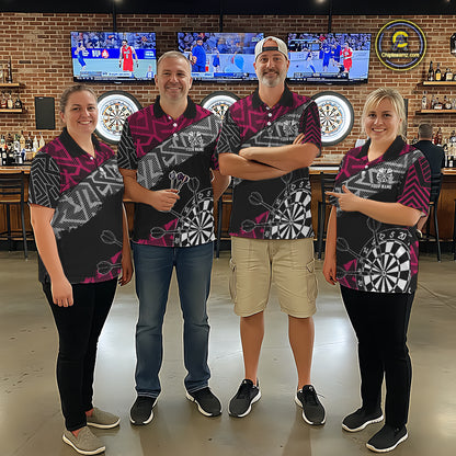 Custom Darts Shirts For Women Personalized Zig-Zag Pattern Dart Jersey, Cool Darts Team Shirts|Pink TDM5453