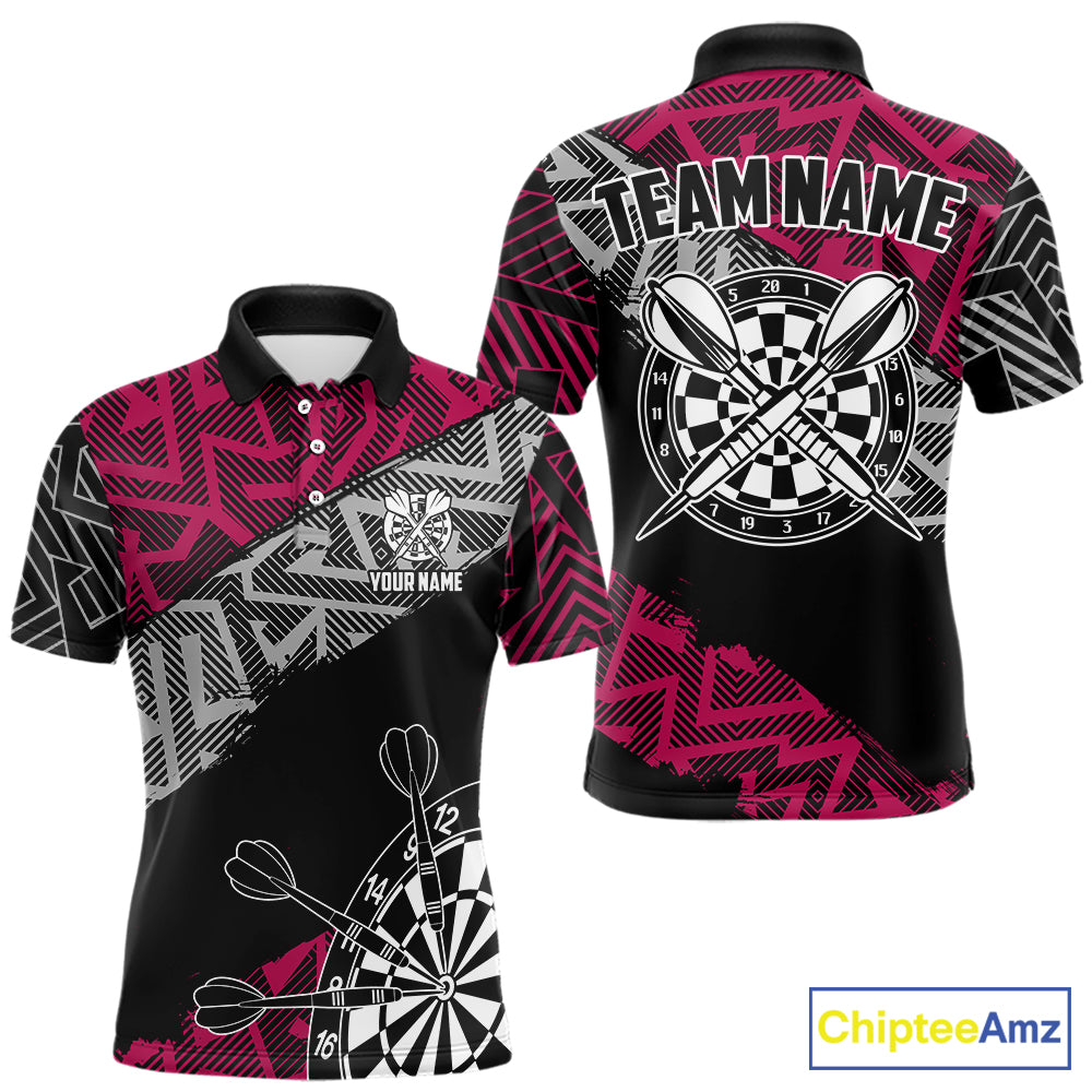 Custom Darts Shirts For Men Personalized Zig-Zag Pattern Dart Jersey, Cool Darts Team Shirts|Pink TDM5453