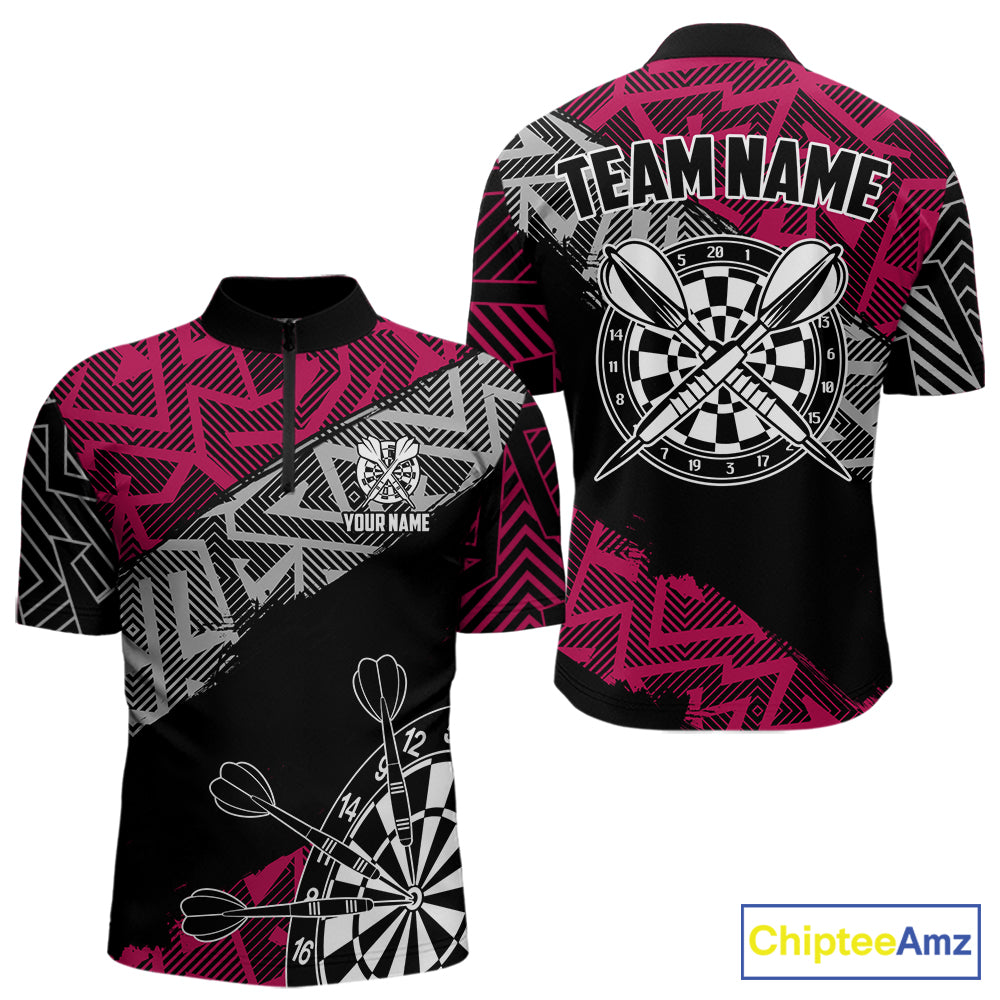 Custom Darts Shirts For Men Personalized Zig-Zag Pattern Dart Jersey, Cool Darts Team Shirts|Pink TDM5453