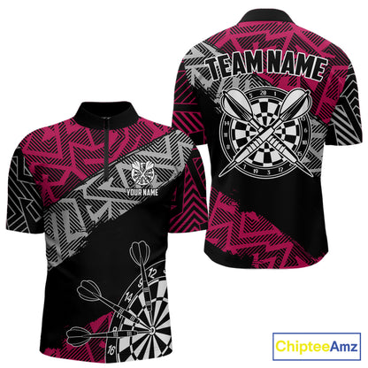 Custom Darts Shirts For Men Personalized Zig-Zag Pattern Dart Jersey, Cool Darts Team Shirts|Pink TDM5453