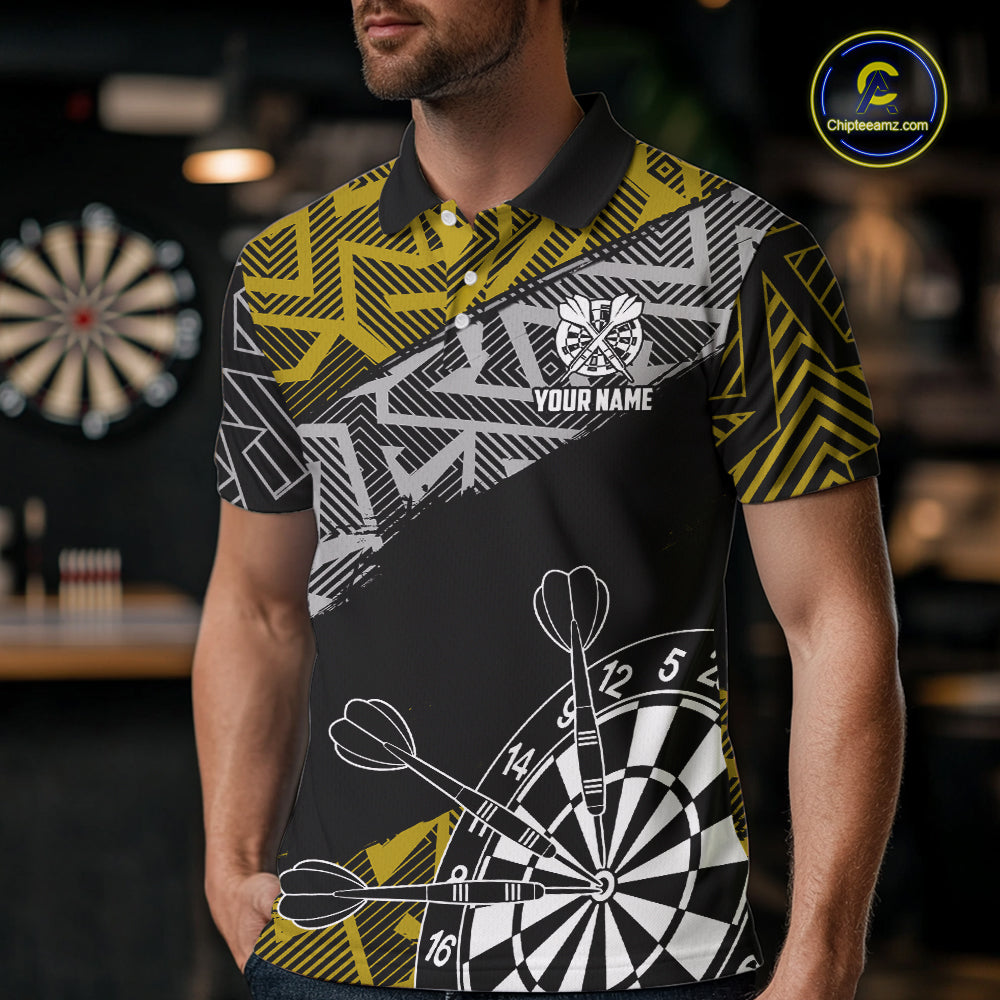 Custom Darts Shirt For Men Personalized Zig-Zag Pattern Dart Jersey, Cool Dart Team Shirts|Yellow TDM5454