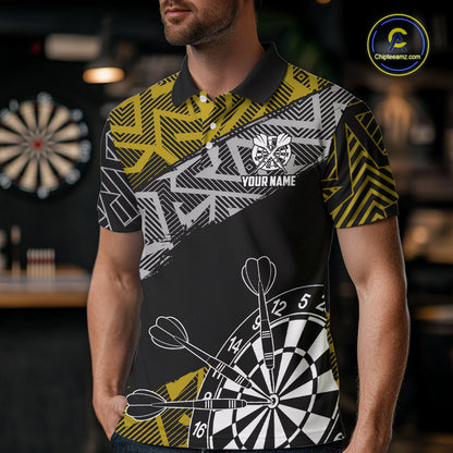 Custom Darts Shirt For Men Personalized Zig-Zag Pattern Dart Jersey, Cool Dart Team Shirts|Yellow TDM5454