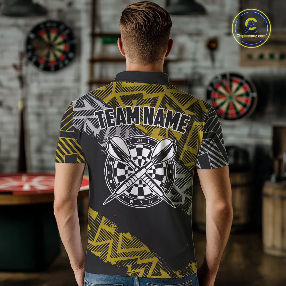 Custom Darts Shirt For Men Personalized Zig-Zag Pattern Dart Jersey, Cool Dart Team Shirts|Yellow TDM5454