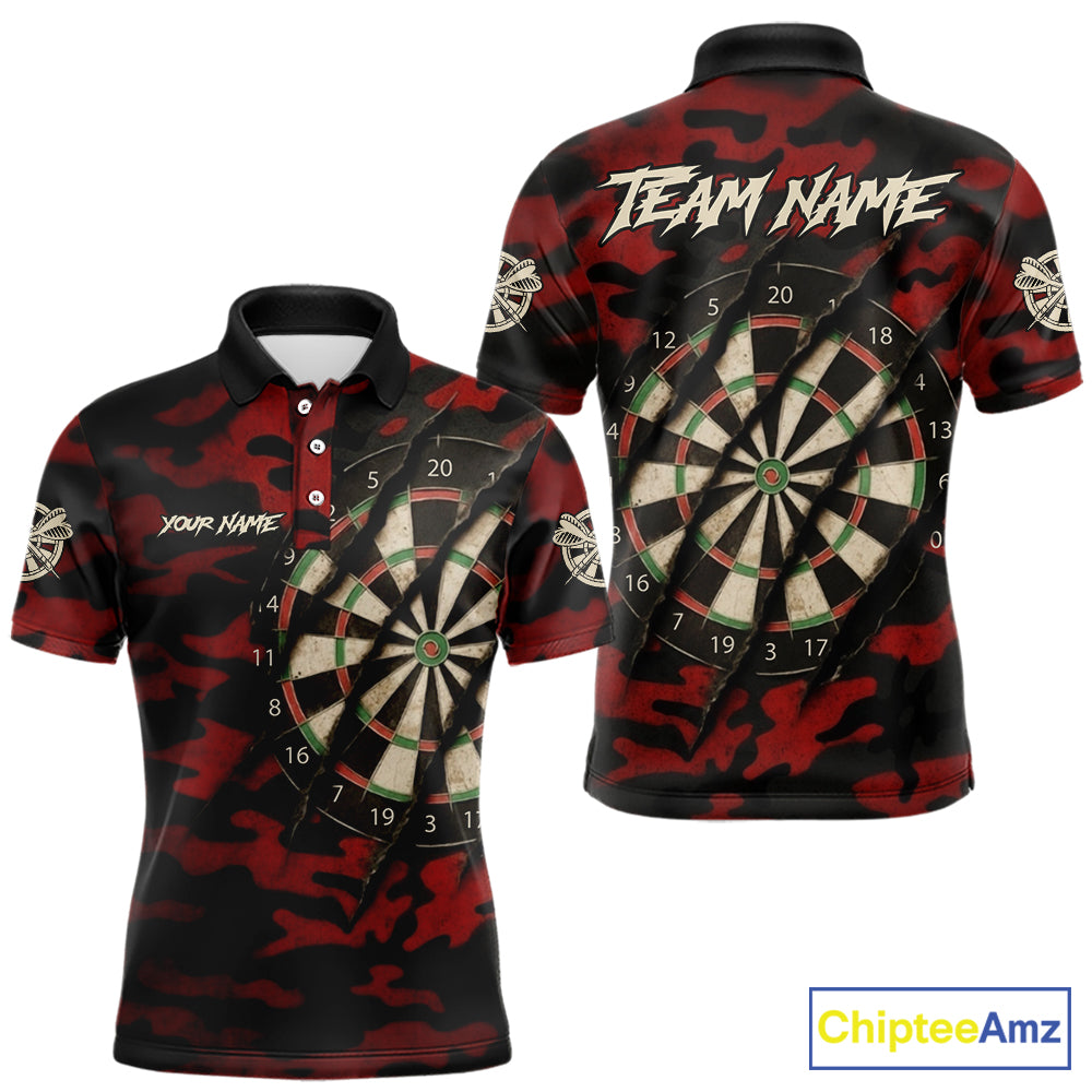 Black And Red Retro Camo Darts Shirt For Men Custom Darts Jersey Team Polo & Quarter Zip TDM5456