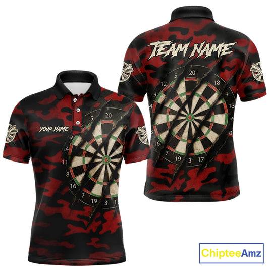 Black And Red Retro Camo Darts Shirt For Men Custom Darts Jersey Team Polo & Quarter Zip TDM5456