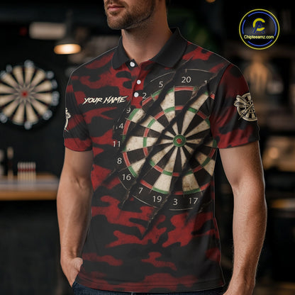 Black And Red Retro Camo Darts Shirt For Men Custom Darts Jersey Team Polo & Quarter Zip TDM5456