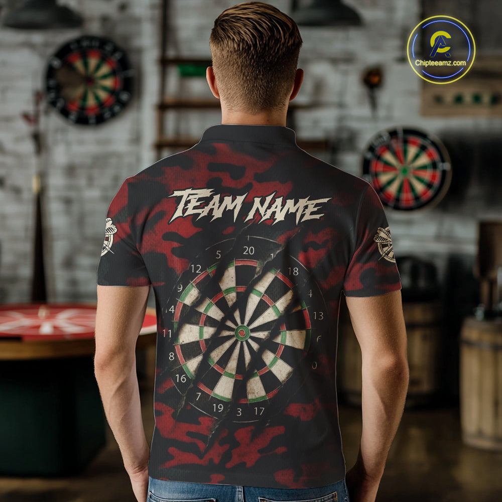 Black And Red Retro Camo Darts Shirt For Men Custom Darts Jersey Team Polo & Quarter Zip TDM5456