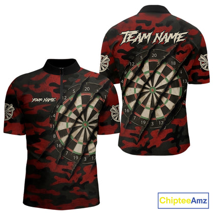 Black And Red Retro Camo Darts Shirt For Men Custom Darts Jersey Team Polo & Quarter Zip TDM5456