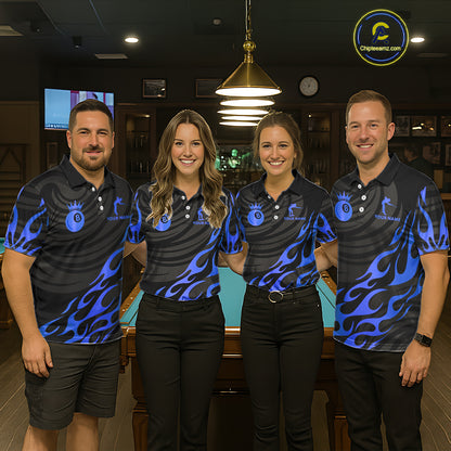 Custom Crown 8 Ball Billiard Shirt For Men, Black And Blue Pool Team Jersey Polo & Quarter Zip TDM5459