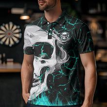 Load image into Gallery viewer, Personalized Turquoise Glowing Crack Skull Dart Shirts Custom Scary Dart Shirts For Men Dart Jersey TDM3416