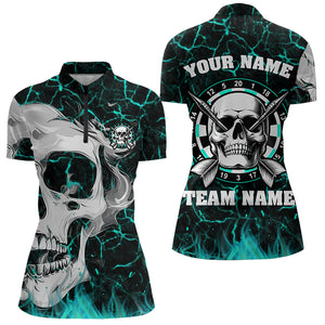 Personalized Turquoise Fiery Crack Skull Dart Shirts Custom Scary Dart Shirts For Women Dart Jerseys TDM3416