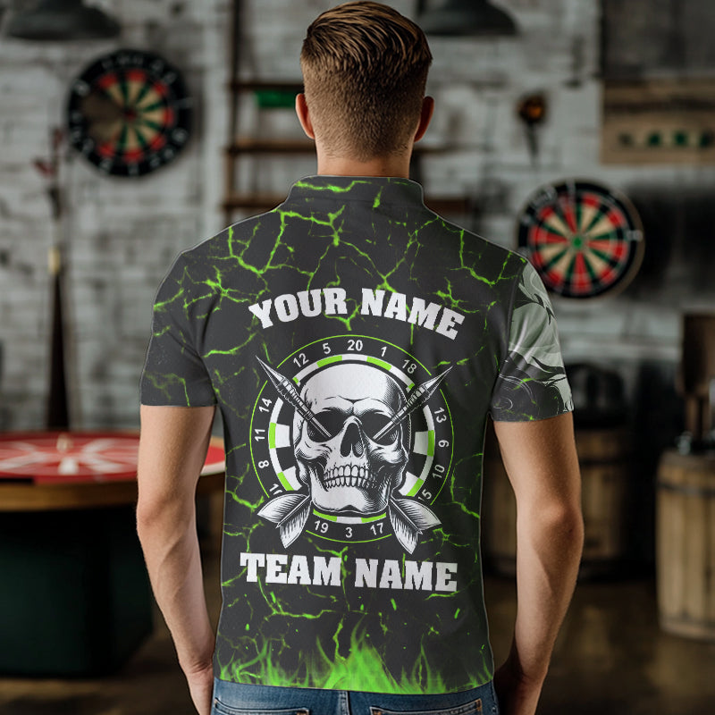 Personalized Green Glowing Fire Crack Skull Dart Shirt Custom Dart Shirts For Men Dart Team Jersey TDM3418