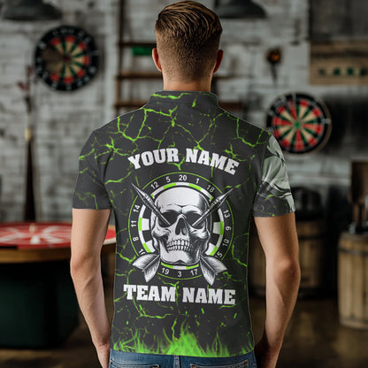 Personalized Green Glowing Fire Crack Skull Dart Shirt Custom Dart Shirts For Men Dart Team Jersey TDM3418