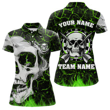 Load image into Gallery viewer, Personalized Green Fiery Crack Skull Dart Shirts Custom Scary Dart Shirts For Women Dart Jerseys TDM3418