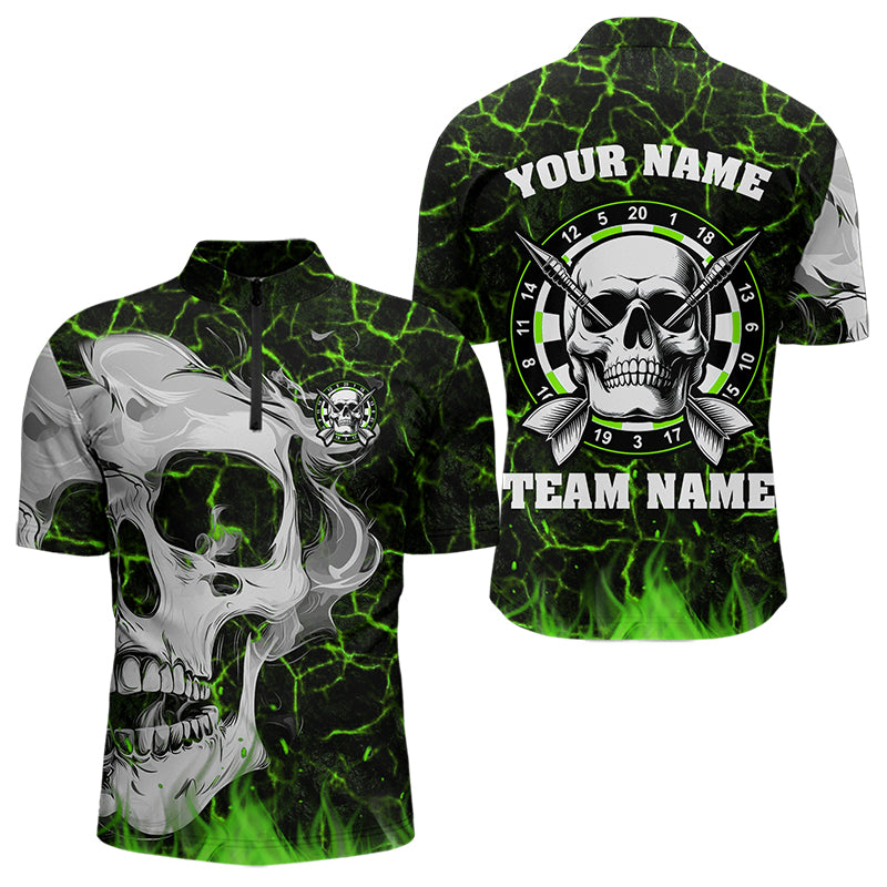 Personalized Green Glowing Fire Crack Skull Dart Shirt Custom Dart Shirts For Men Dart Team Jersey TDM3418