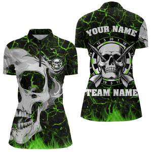 Personalized Green Fiery Crack Skull Dart Shirts Custom Scary Dart Shirts For Women Dart Jerseys TDM3418