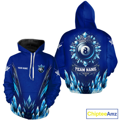 Blue 8 Ball Pool Icy Billiard Hoodie For Men And Women Custom 8 Ball Hoodie, Billiards Gifts TDM5715