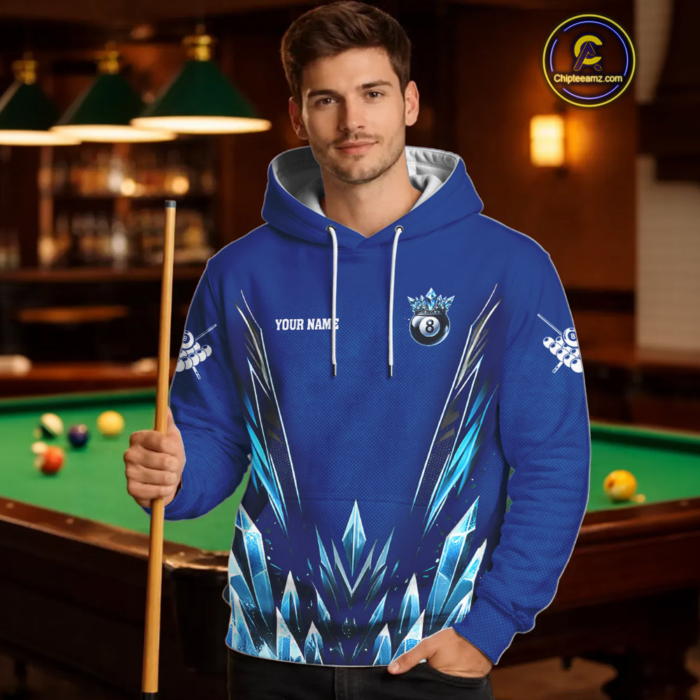 Blue 8 Ball Pool Icy Billiard Hoodie For Men And Women Custom 8 Ball Hoodie, Billiards Gifts TDM5715