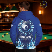 Load image into Gallery viewer, Blue 8 Ball Pool Icy Billiard Hoodie For Men And Women Custom 8 Ball Hoodie, Billiards Gifts TDM5715