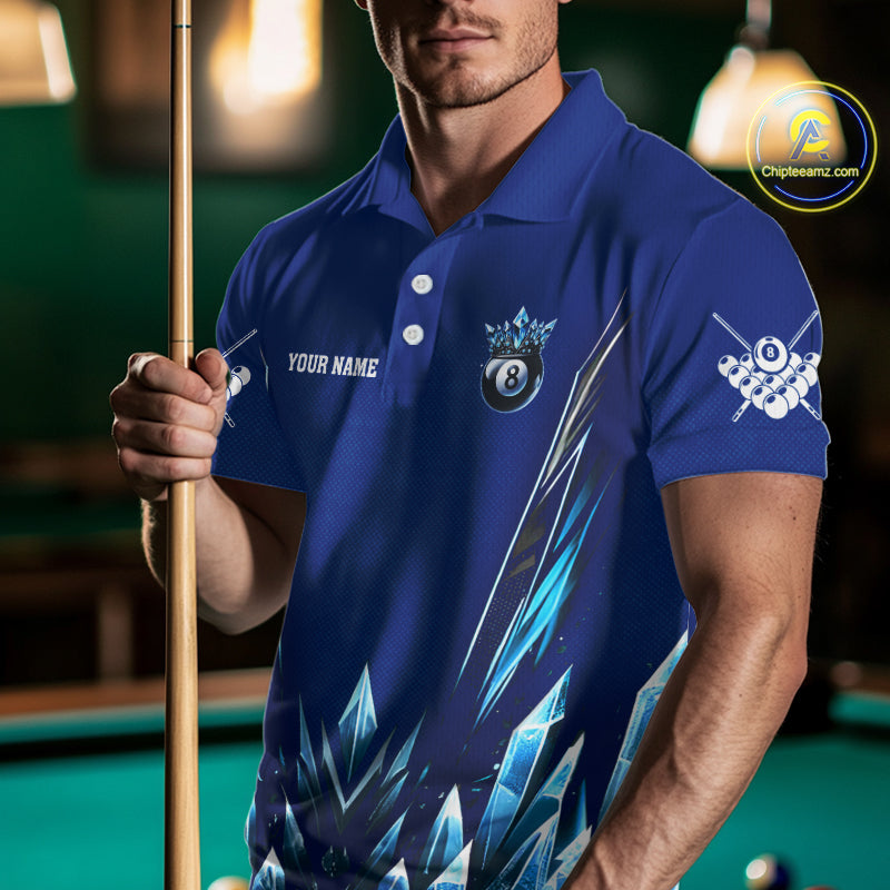 Blue 8 Ball Pool Icy Billiard Polo & 1/4 Zip For Men Custom Billiard League Team Jersey TDM5715