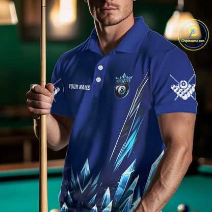 Blue 8 Ball Pool Icy Billiard Polo & 1/4 Zip For Men Custom Billiard League Team Jersey TDM5715