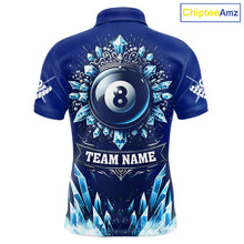 Load image into Gallery viewer, Blue 8 Ball Pool Icy Billiard Polo &amp; 1/4 Zip For Men Custom Billiard League Team Jersey TDM5715