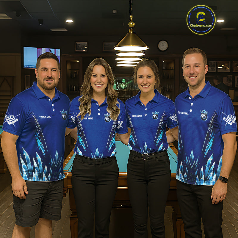 Blue 8 Ball Pool Icy Billiard Polo & 1/4 Zip For Men Custom Billiard League Team Jersey TDM5715