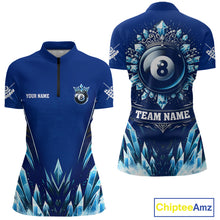 Load image into Gallery viewer, Blue 8 Ball Pool Icy Billiard Polo &amp; 1/4 Zip For Women Custom Billiard League Team Jersey TDM5715