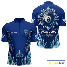 Load image into Gallery viewer, Blue 8 Ball Pool Icy Billiard Polo &amp; 1/4 Zip For Men Custom Billiard League Team Jersey TDM5715