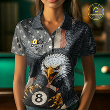 Load image into Gallery viewer, Personalized 8 Ball &amp; 9 Ball Vintage American Flag Eagle Billiard Shirt For Women, Pool Team Jersey TDM5720