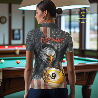 Personalized 8 Ball & 9 Ball Vintage American Flag Eagle Billiard Shirt For Women, Pool Team Jersey TDM5720