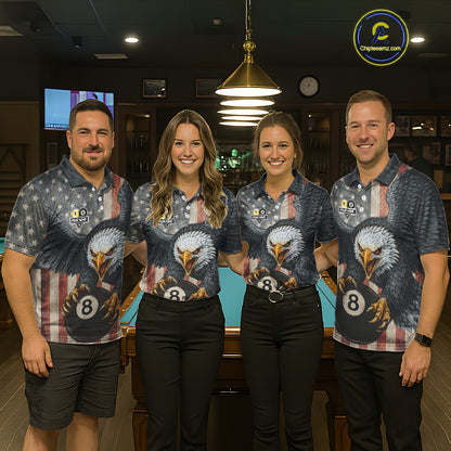 Personalized 8 Ball & 9 Ball Vintage American Flag Eagle Billiard Shirt For Women, Pool Team Jersey TDM5720