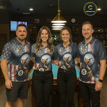 Load image into Gallery viewer, Personalized 8 Ball &amp; 9 Ball Vintage American Flag Eagle Billiard Shirt For Women, Pool Team Jersey TDM5720