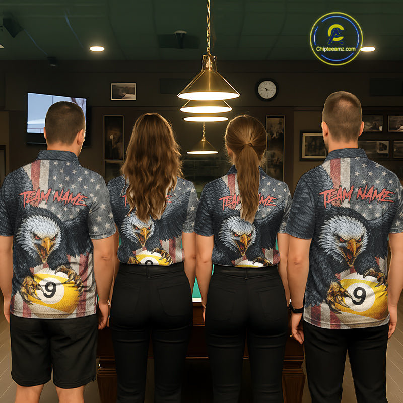 Personalized 8 Ball & 9 Ball Vintage American Flag Eagle Billiard Shirt For Women, Pool Team Jersey TDM5720