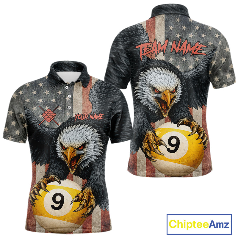 Personalized Vintage American Flag Eagle Billiard Shirt For Men, 9 Ball Pool Billiard Team Jerseys TDM5721