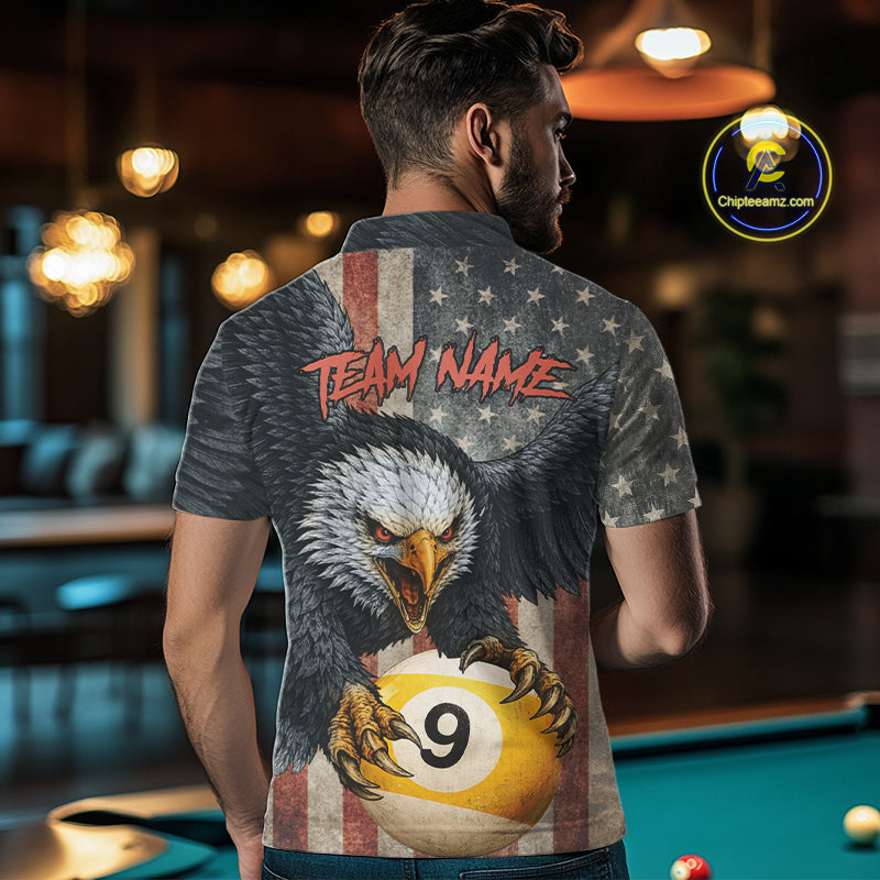 Personalized Vintage American Flag Eagle Billiard Shirt For Men, 9 Ball Pool Billiard Team Jerseys TDM5721