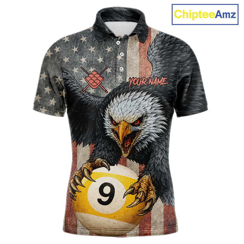Personalized Vintage American Flag Eagle Billiard Shirt For Men, 9 Ball Pool Billiard Team Jerseys TDM5721