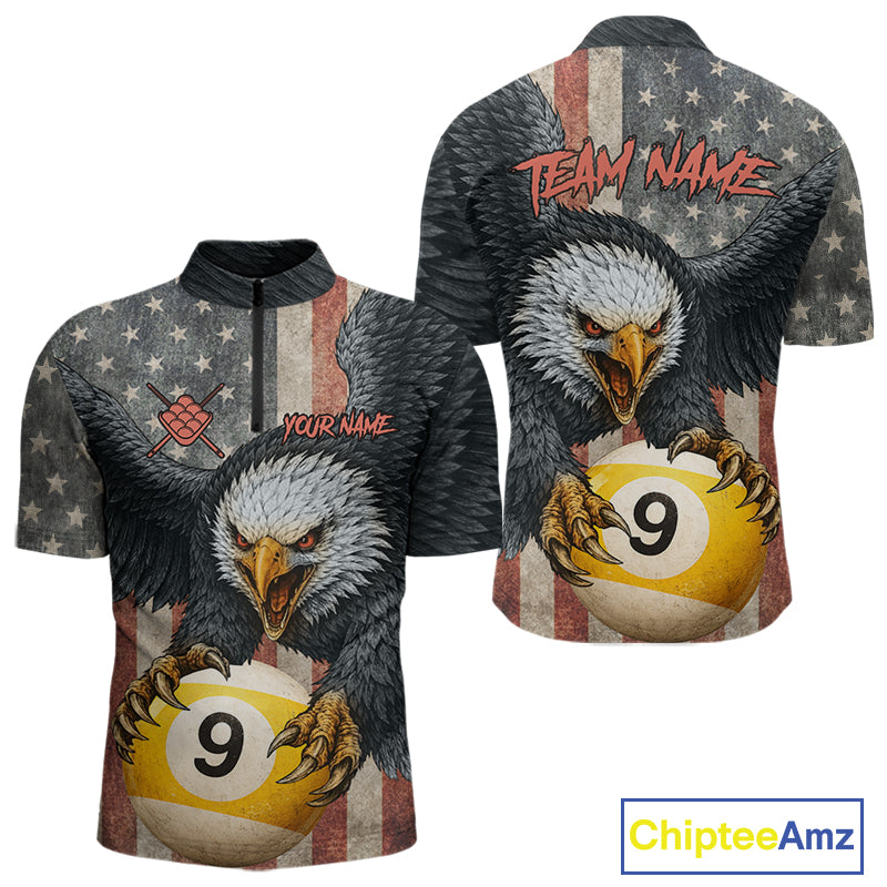 Personalized Vintage American Flag Eagle Billiard Shirt For Men, 9 Ball Pool Billiard Team Jerseys TDM5721