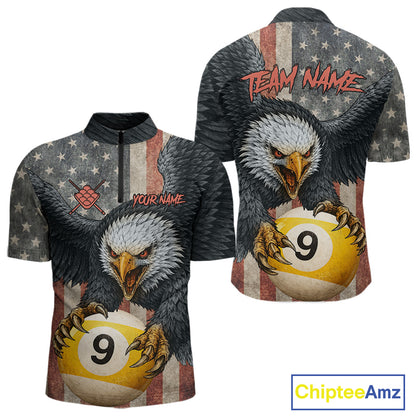 Personalized Vintage American Flag Eagle Billiard Shirt For Men, 9 Ball Pool Billiard Team Jerseys TDM5721