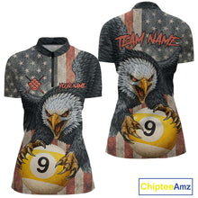 Load image into Gallery viewer, Personalized Vintage American Flag Eagle Billiard Shirt For Women, 9 Ball Pool Billiard Team Jerseys TDM5721